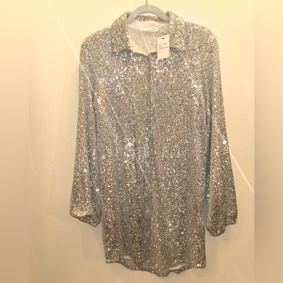 Glitzy Bella Champagne Sequin Shirt Dress - Picture 2 of 8